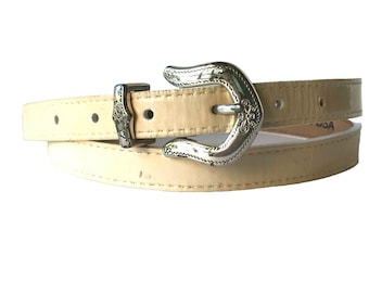 Cinturón vintage Brighton para mujer, color beige, de vinilo, color crema, estilo vaquero occidental, tallas M, L y XL.