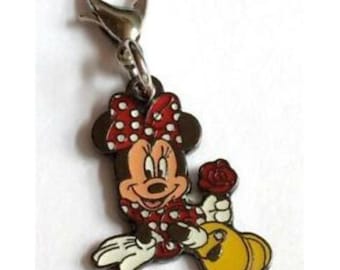 Vintage Disney Minnie Mouse Clip On Charm for Bracelet Zipper Pull Purse Tag Disneyana Signed Charms Bow Dots
