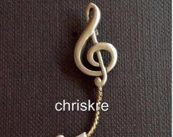 Music Note Pewter Lapel Tie Tac Hat  Pin Brooch Musical Clef Gift JJ Jonet Vintage Collectible Made in USA