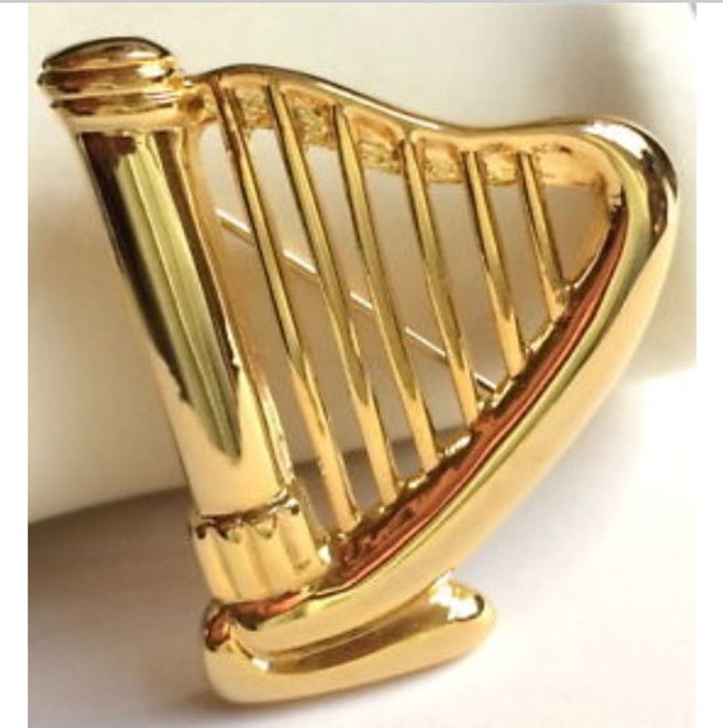 Vintage Gold Plated Irish Celtic Harp Pin Brooch Music Gift Etsy