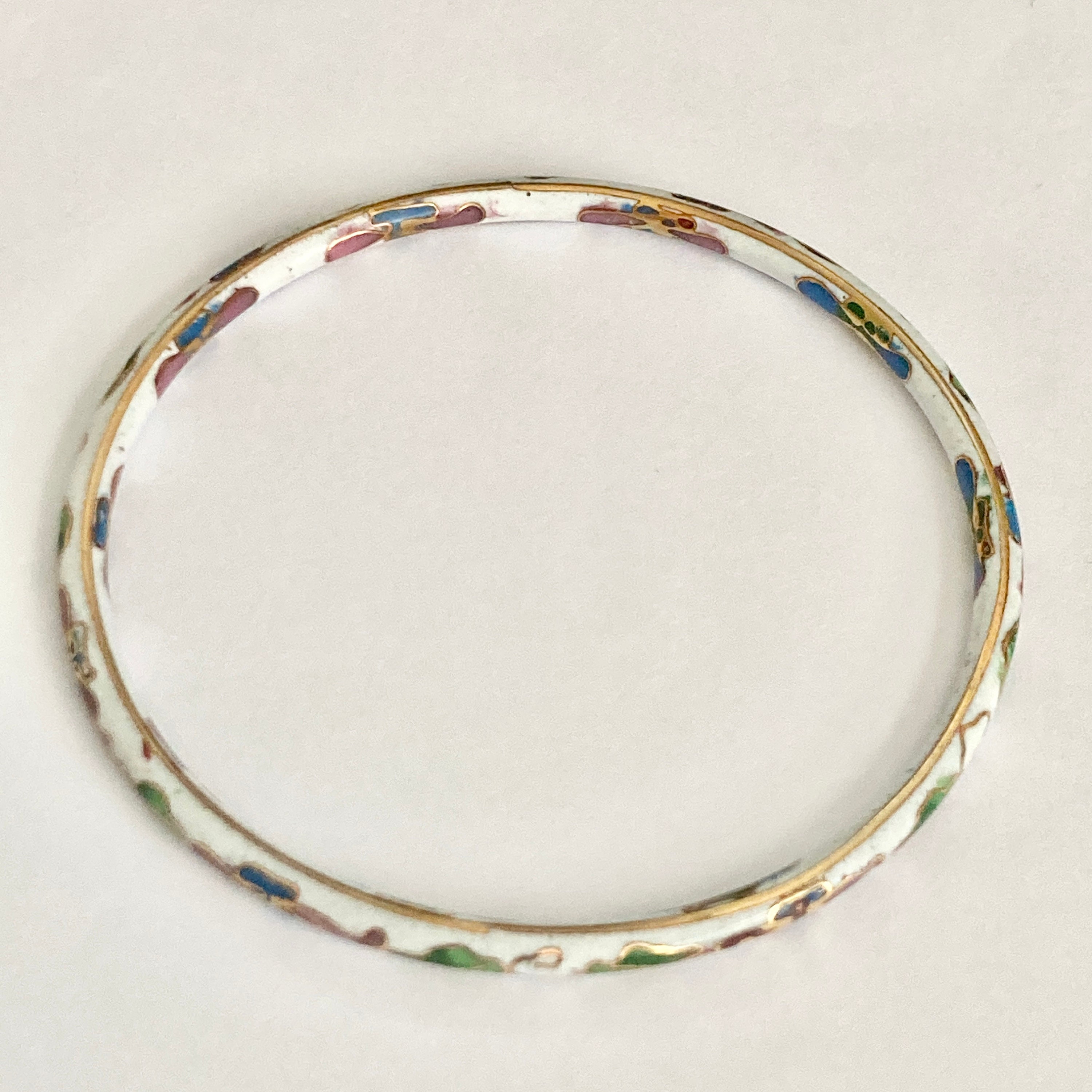 Bracelet Vintage En Métal Cloisonné Décor Fleurs - Occasion - N°213