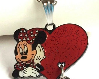 Vintage Disney Minnie Mouse Charm Necklace Silver Plated Enamel Disneyana 20"