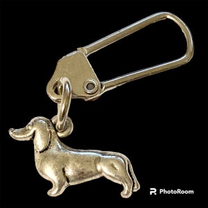Dachshund Doxie Dog Zipper Pull Clip On Purse Charm Backpack Silver Plated