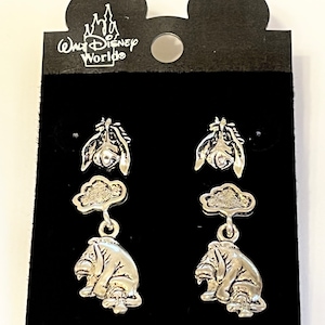 Vintage Disney Winnie the Pooh Eeyore Earrings Post Pierced Disneyana Silver Lot Set of 2 Pairs