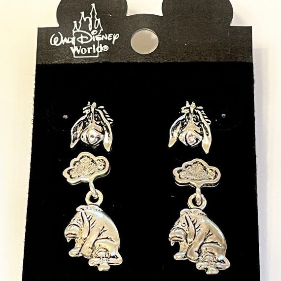 Vintage Disney Winnie the Pooh Eeyore Earrings Post Pierced Disneyana Silver Lot Set of 2 Pairs