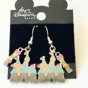 Vintage Disney Cinderella Castle Earrings Disneyana Charm Enamel Signed Charms California Disneyland Park Snow White