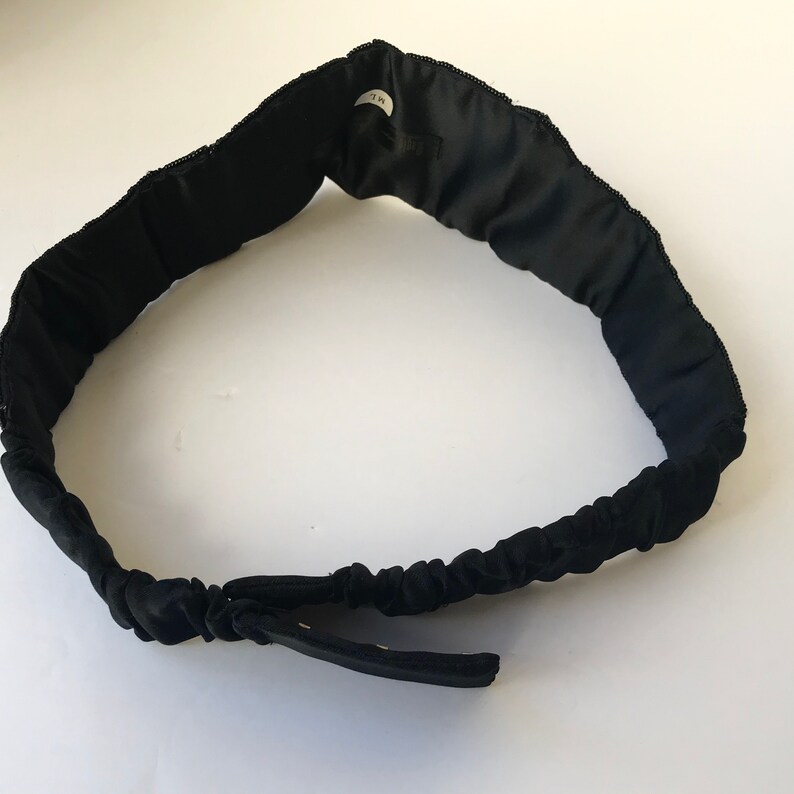 Vintage 90/'s Beaded Black Satin Disco Obi Belt Medium Large Statement Cummerbund