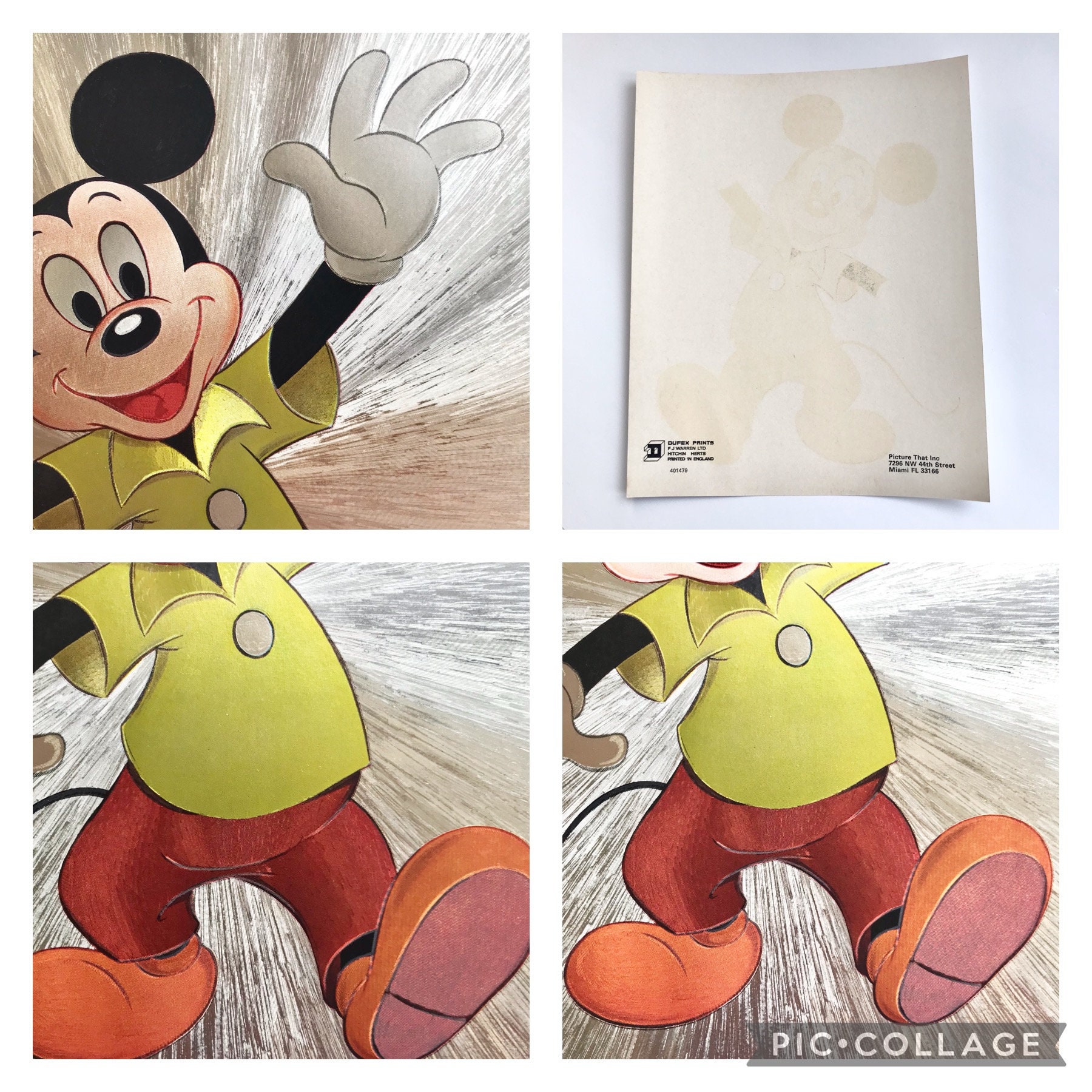 Vintage Disney Mickey Mouse Print Metallic Printed in England
