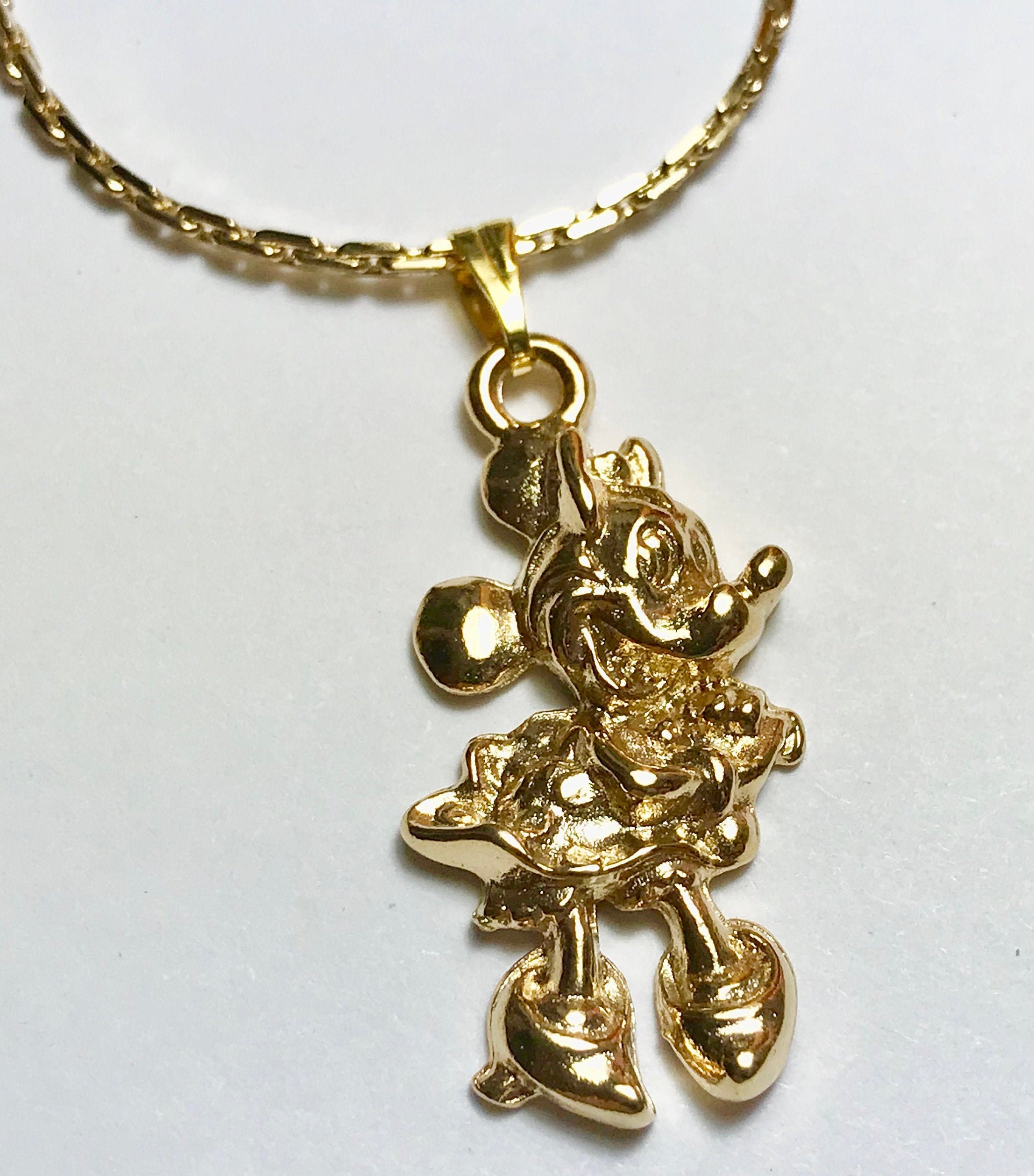 Gold Minnie Mouse Necklace Vintage Pendant Plated 24 Etsy