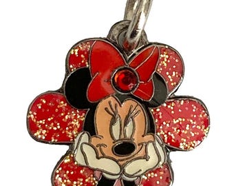 Vintage Disney Minnie Mouse Clip On Charm Zipper Pull Purse EnamelCrystal Signed