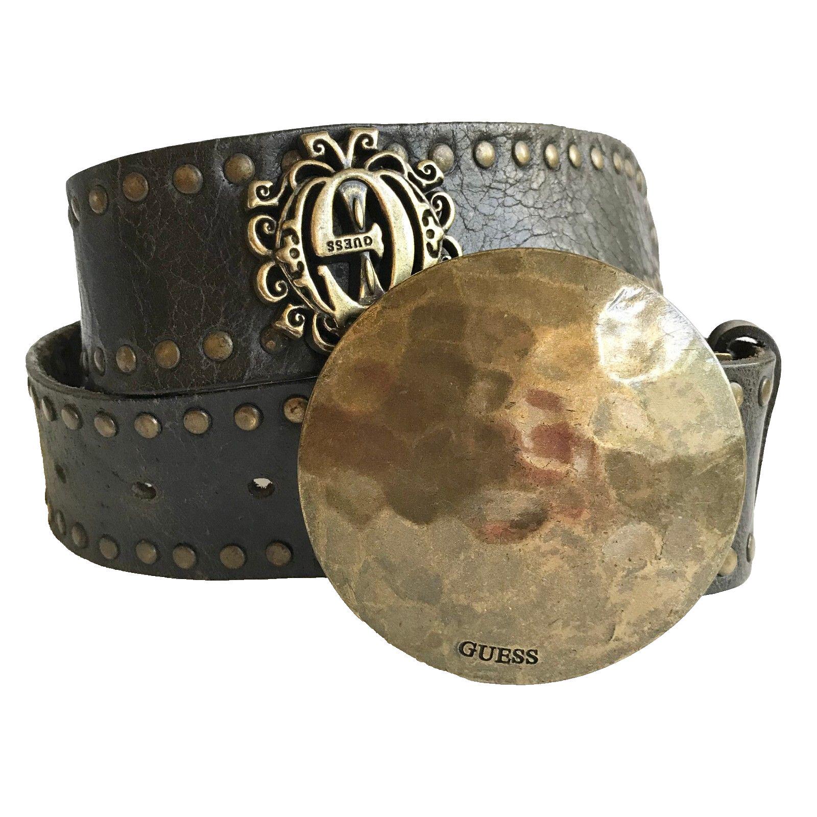 Guess Rhinestone Studded Leather Belt Brown Embossed Y2K Western Glam Statement GUESS Leather Belts for Women for sale | Shop with Afterpay  main image 2