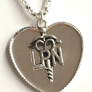 LPN Nursing Caduceus Necklace 22&quot; Pendant Nurse Graduation Gift Silver Plated