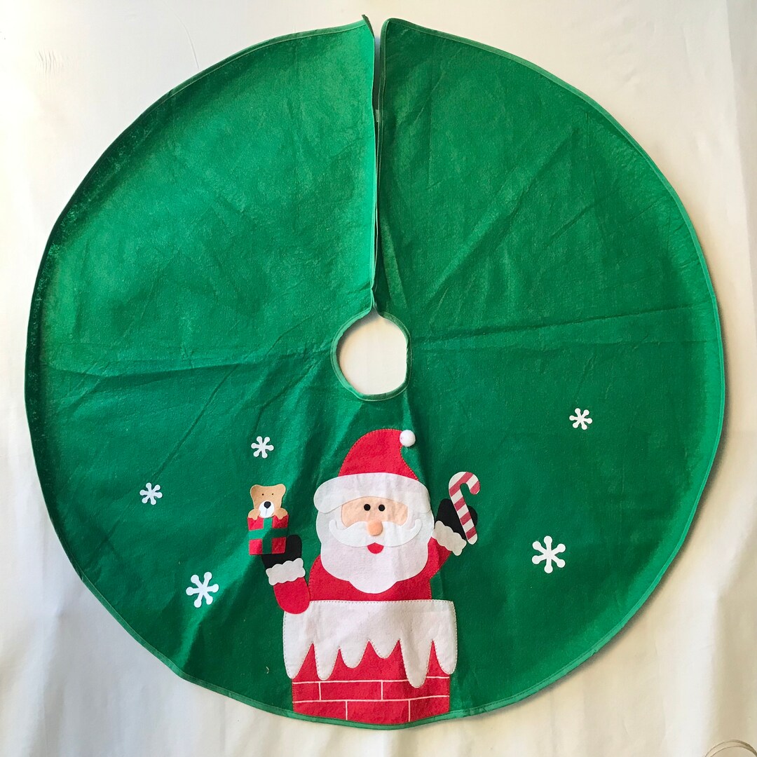 Vintage Christmas Tree Skirt Santa Chimney Felt Teddy Bear Etsy