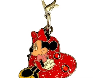 Vintage Disney Minnie Mouse Clip On Charm Zipper Pull Purse EnamelCrystal Signed