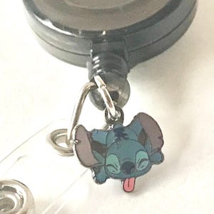 Disney Lilo & Stitch Charm ID Badge Holder Lanyard Retractable Reel Black Blue