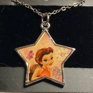 Vintage Disney Tinker Bell Rosetta Charm Necklace 18&quot; Chain Fairy Silver Tone