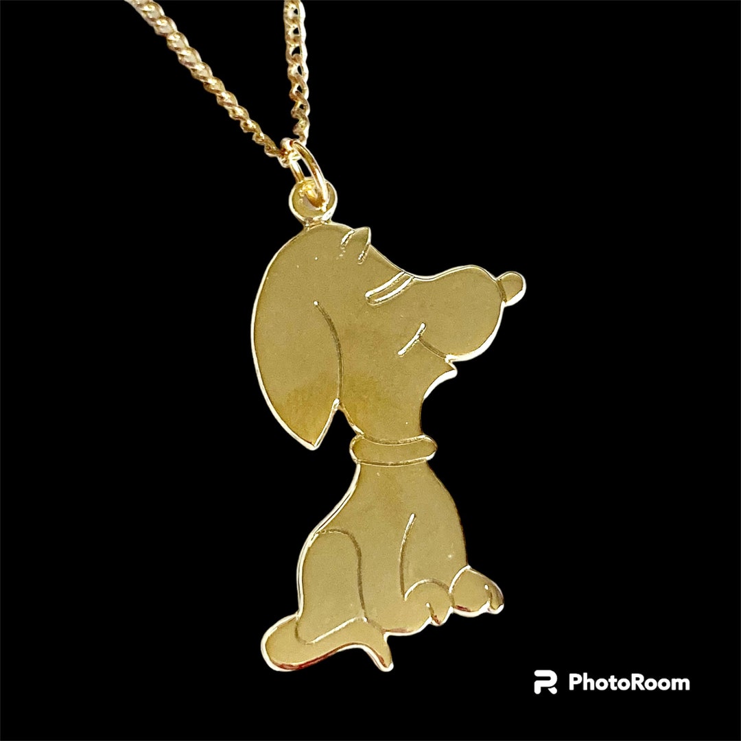 Vintage Snoopy Necklace Pendant Gold Plated Peanuts Cartoon Dangle Dog