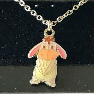 Vintage Disney Eeyore Necklace Winnie The Pooh Charm 18" Silver Tone Disneyana Signed Enamel Charms
