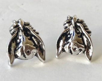 Vintage Disney Eeyore Winnie The Pooh Earrings Post Stud Pierced Disneyana Silver Tone Signed