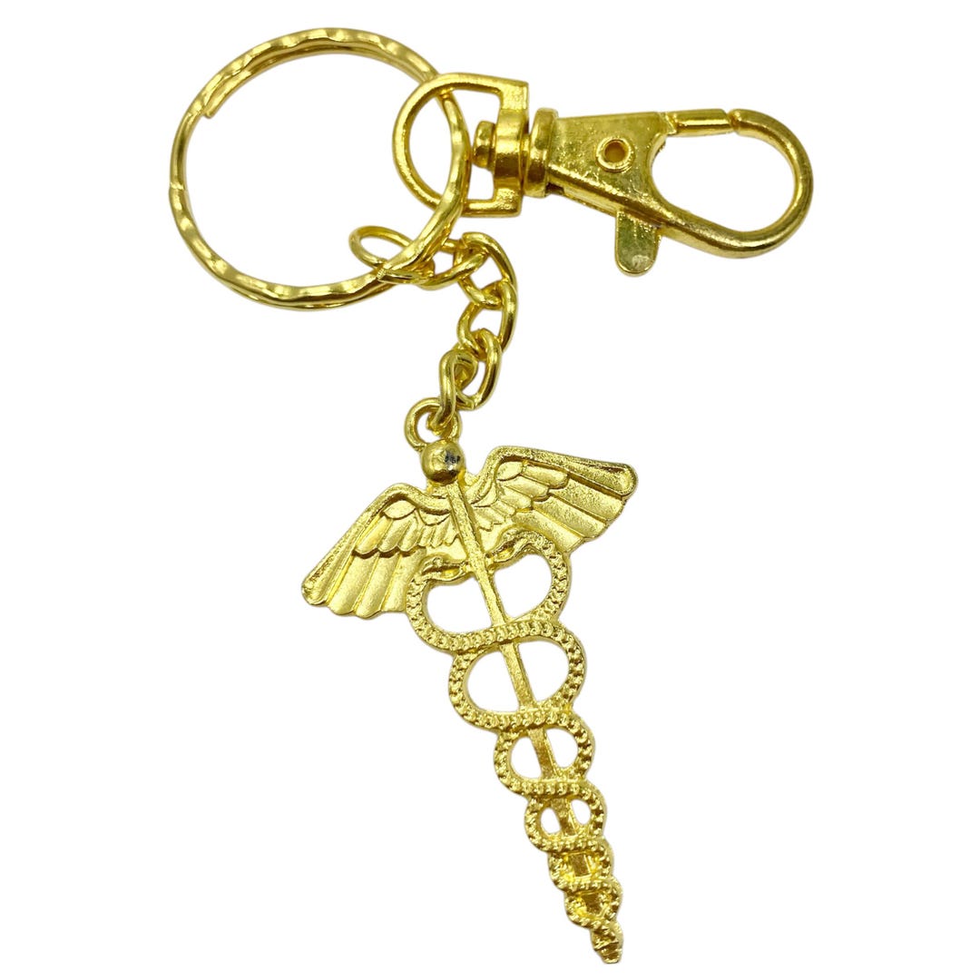 Gold Medical Caduceus Keychain Keyring Bag Charm Clip Plated Doctor ...