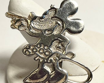 Vintage Disney Minnie Mouse Pendant Pin Brooch Necklace Sterling Silver 925 Disneyana Signed