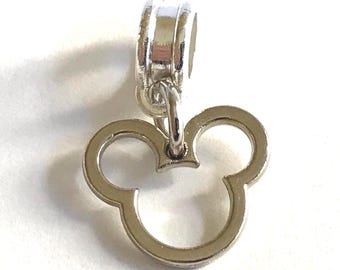 Silver Mickey Mouse Ears Charm Disney Pendant Purse European Bead For Bracelet RARE Fits Pandora Bracelet