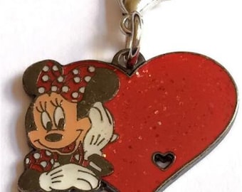 Vintage Disney Minnie Mouse Clip On Charm for Bracelet Zipper Pull Purse Charm Backpack Disneyana Signed Stamped Charms Valentines Gift