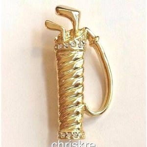 Gold Crystal Golf Pin Brooch Clubs Bag Putter Golfer Pro Mothers Day Gift Vintage Plated