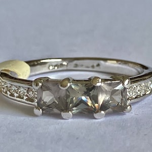 Vintage Smoky Topaz Ring Size 9 Gray Cubic Zirconia Camilla Lucia Simulated Stone Princess Cut