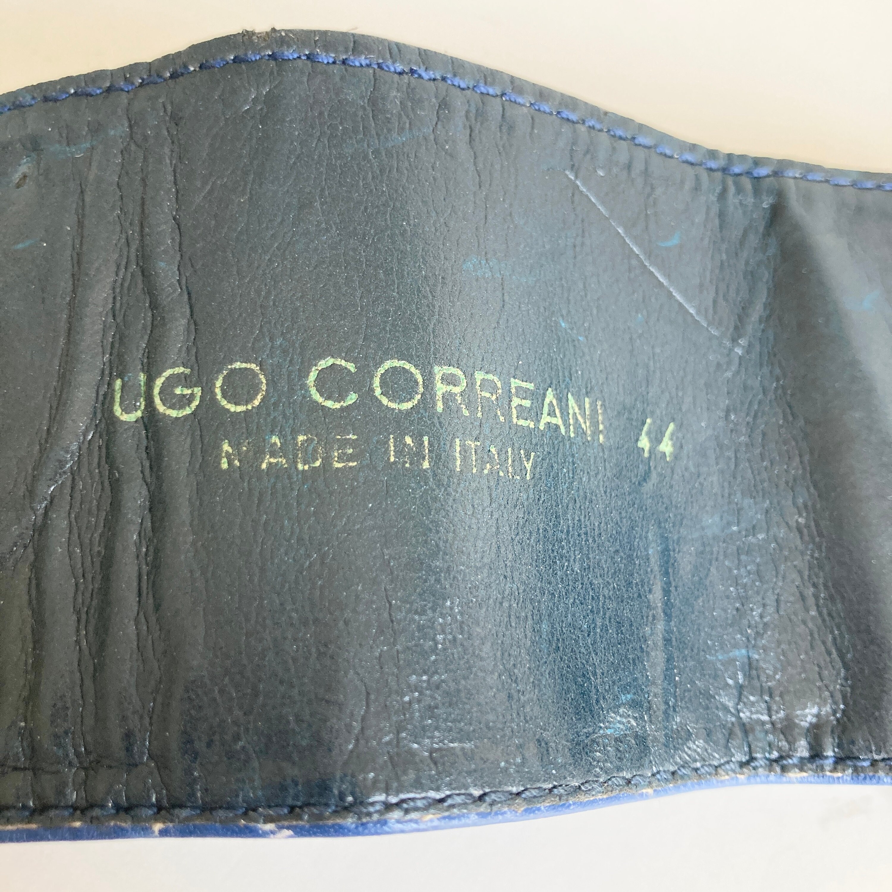 Ugo Correani Navy and Gold Leather‎ Belt- OS Ugo Correani Blue Leather Belt with Gold-tone Embellishment  main image 2
