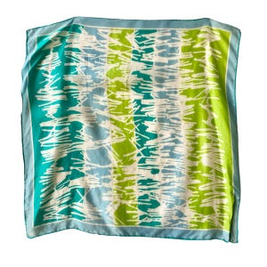 Vintage VERA Neumann Aqua Blue Green Geometric Abstract Silk Scarf Square 21&quot;X21