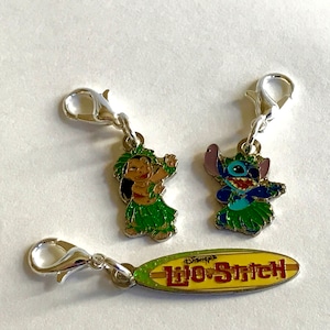 Disney Lilo & Stitch Charm Clip-On Retired RARE Disneyana Zipper Pull Purse Bag Signed Enamel Charms