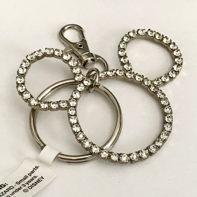 Vintage Disney Rhinestone Mickey Mouse Ears Keychain Purse Charm Zipper Pull Disneyana