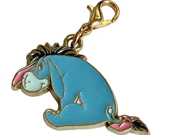 Charm vintage de Disney Eeyore con cierre de clip, esmaltado en tono dorado, para bolso, firmado por Pooh