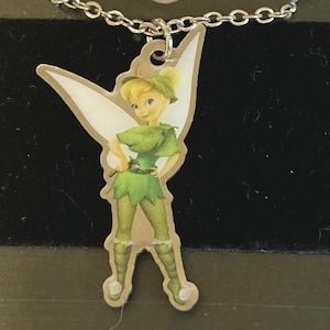 Vintage Disney Peter Pan Tinker Bell Necklace Tinkerbell Tink Disneyana Charm 18&quot;
