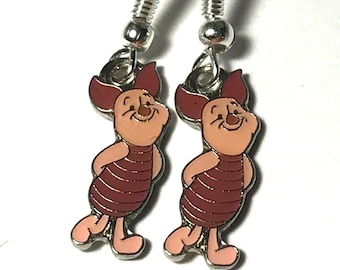 Pendientes vintage de Disney Piglet, dijes de Winnie the Pooh Disneyana, dijes firmados, Disney Pig