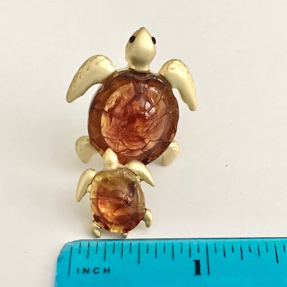 Vintage Amber Sea Turtle Tie Tac Lapel Pin Brooch… - image 8