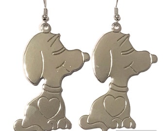 Vintage Snoopy Earrings Silver Plated Peanuts Cartoon Dangle Dog USA Made