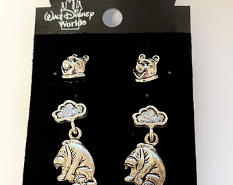 Vintage Disney Winnie the Pooh Eeyore Earrings 2 Pairs Post Pierced Disneyana Silver Signed