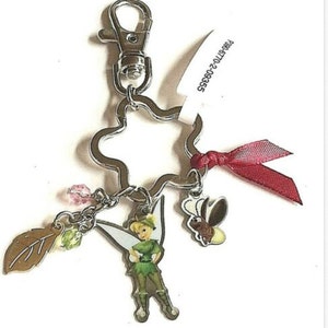 Vintage Disney Peter Pan Tinker Bell Keychain Handbag Purse Charm Keyring Tink Tinkerbell  Disneyana Signed Charms