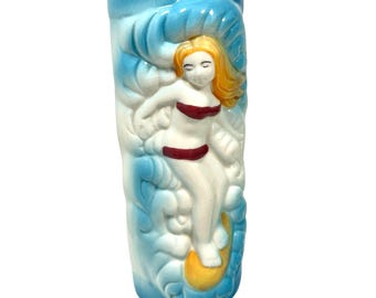 Vintage Tiki Bar Mug Cocktail Cup Red Head Surfer Girl Bikini Dolphin Hawaiian
