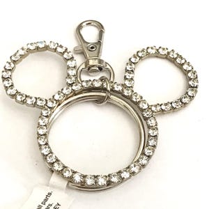 Vintage Disney Rhinestone Crystal Mickey Mouse Ears Keychain Zipper Pull Disneyana Keyring Bag Handbag Purse Charm