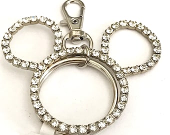 Vintage Disney Rhinestone Crystal Mickey Mouse Ears Keychain Zipper Pull Disneyana Keyring Bag Handbag Purse Charm