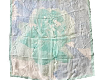 Vintage Floral Flower Scarf Wrap Shawl Chiffon Aqua Green Blue Pastel Flowers 30 X 30" Square