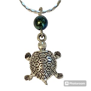Tahitian Black Pearl Sea Turtle Necklace Silver Tone Nautical Island Beach Faux