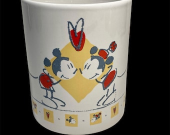 Vintage Disney Mickey Loves Minnie Mouse Coffee Cup Mug Sketch Art Love Hearts