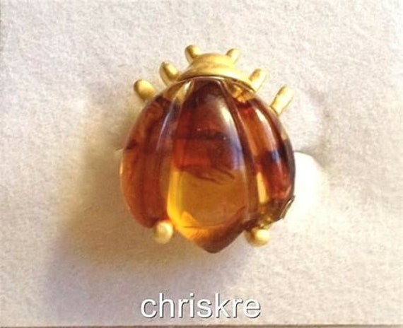 Vintage Honey Amber Gold Ladybug Beetle Lapel Pin Hat Tie  display picture 3
