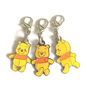 Vintage Winnie The Pooh Clip On Charms Disney Purse Zipper Pull Bracelet Bag Purse Charms Signed Charms