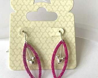 Vintage Disney Mickey Mouse Ears Earrings Pink Disneyana Silver Plated Dangle Icon Disney Parks