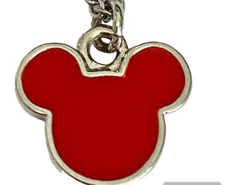 Vintage Disney Mickey Mouse Ears Necklace Icon Charm Red Enamel Disneyana 18"